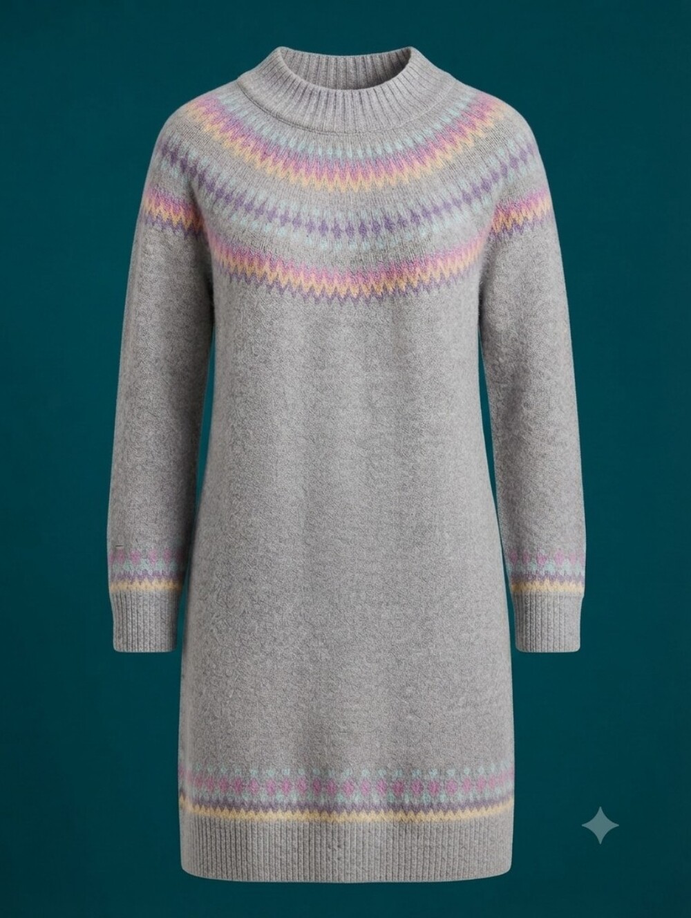 Torrid Vegan Cashmere Mini Sweater Dress 2X Gray Fair Isle Plus Size